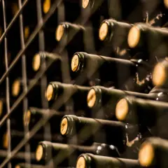 Weinregal mit vielen Flaschen. Man fragt sich, wie teuer ist der teuerste Wein der Welt, wenn selbst diese Flaschen so wertvoll aussehen.