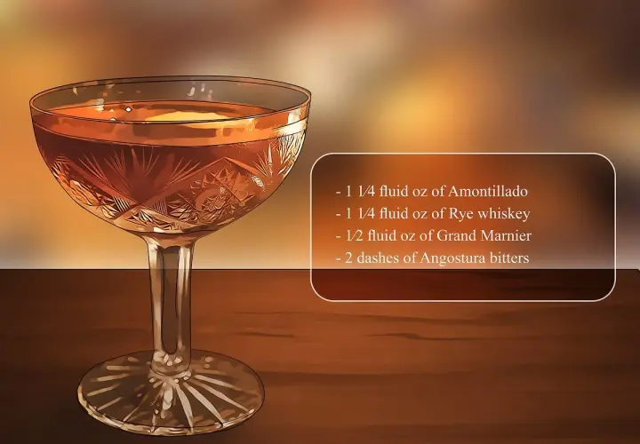 Ein eleganter Sherry-Cocktail in einem Kristallglas. Die ideale Temperatur für Sherry ist entscheidend für den Genuss.