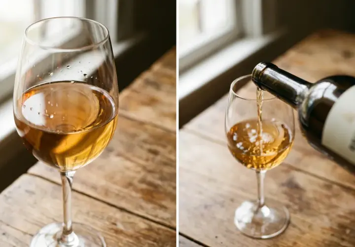 Ein Glas Wein wird auf einem Holztisch gefüllt. Manche Menschen finden, dass Sulfite ungesund sind.