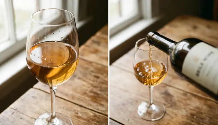 Ein Glas Wein wird auf einem Holztisch gefüllt. Manche Menschen finden, dass Sulfite ungesund sind.