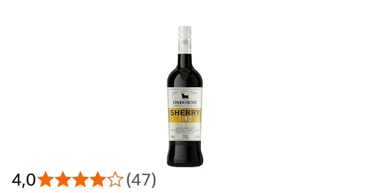 Flasche Osborne Sherry Fino, ein trockener Sherry aus Spanien, der die Bedeutung von Tradition und Qualität in der Sherry-Herstellung verkörpert.