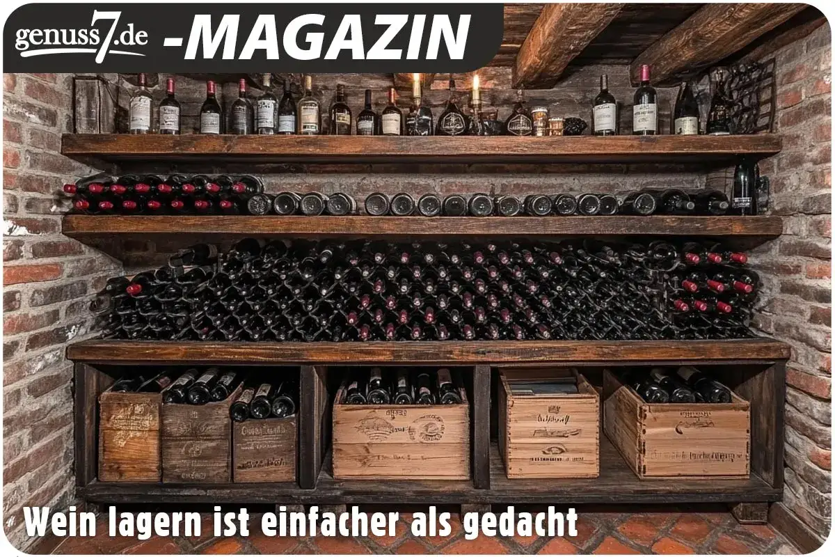 Wein lagern ist einfacher als gedacht. Holzregale mit vielen Flaschen Wein, ideal für die richtige Temperatur.