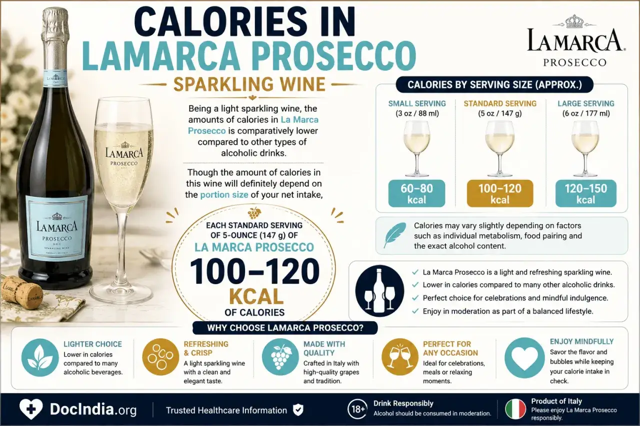 La Marca Prosecco: 100-120 kcal pro 100 ml. Ein leichter, erfrischender Schaumwein, ideal für besondere Anlässe.